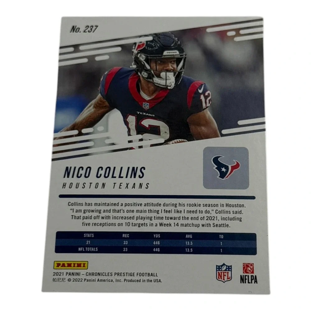 2021 Panini Chronicles Prestige Nico Collins Rookie Card #237 Houston Texans NFL